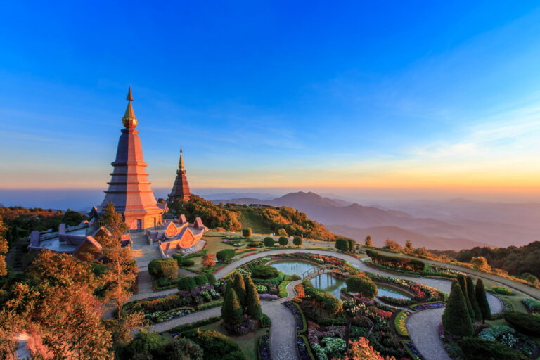 Landscape of two big pagoda on the top of Doi Inthanon mountain,